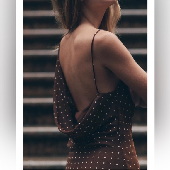 ZARA DRAPED NECK POLKA DOT DRESS - Picture 7 of 11